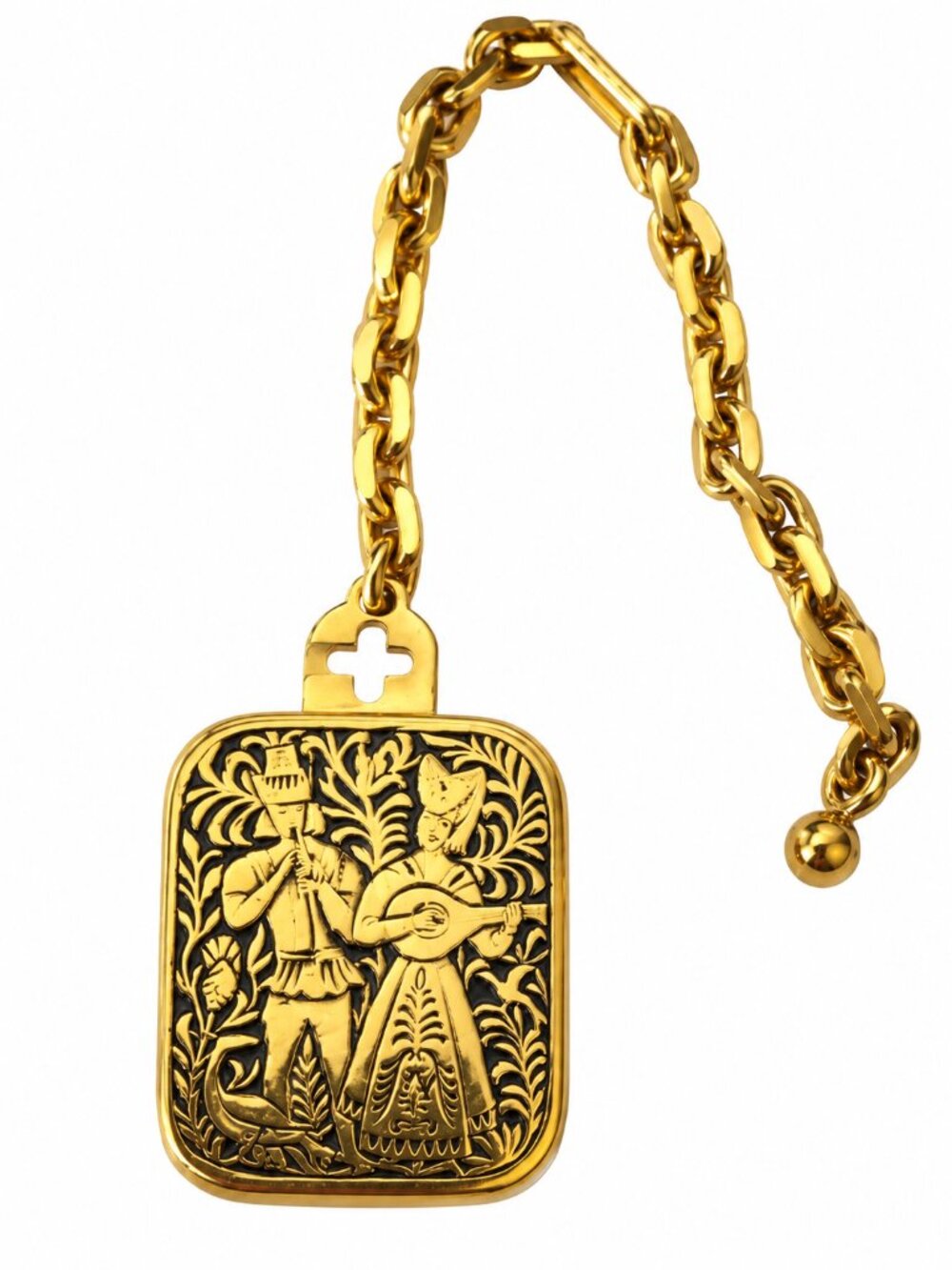 Vintage Gold Tone Music Box Pendant Keychain